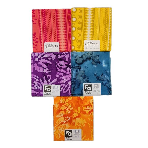 Cotton Fabric Quarters Lot of Five 18" X 21" Batik & Bandana NWT Quilting Sewing - Picture 1 of 7